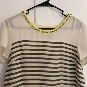 Small Maeve Striped Blouse w/ Jeweled Collar